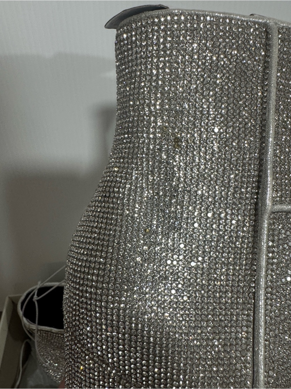 Silver Rhinestone Crystal Embellished Pointed Toe Block Heel Ankle Boots Size 11 - Picture 7 of 12